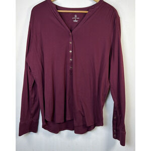 Lands End Womens 18 XL Maroon Long Sleeved Henley Shirt layering basic casual